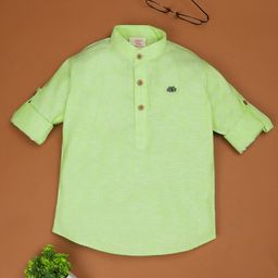 Rikidoos Full Sleeves Solid Kurta Style Shirt - Pista Green-image-7