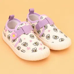 Cute Walk by Babyhug Velcro Closure Butterfly Printed Casual Shoes With Floral Applique - Purple-picture-30