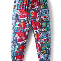 Babyhug Cotton Knit Full Length Lounge Pant with Text Print - Multicolor-picture-17