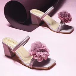 JM Looks Women Block Heel Slip-On Blossom Floral Two Strap Sandal-15