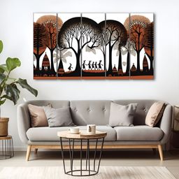 The Castle Decor Black & Brown 5 Pieces Abstract Wooden Wall Arts-image-97