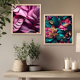 Kotart Purple & Teal 2 Pieces Floral Wooden Wall Arts-picture-11