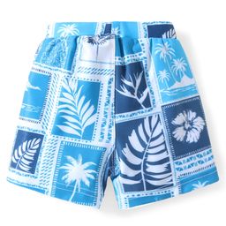 Babyhug Water Repellant Two Way Stretch Swimming Trunk Palm Tree Print - Blue image 2