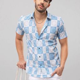 TIGER SNAKE Men Comfort Fit Checked Spread Collar Cotton Casual Shirt-image-82