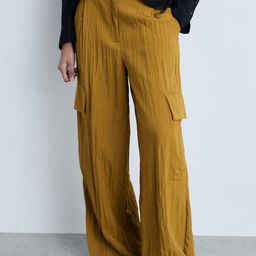 MANGO Women Textured Wide Leg Cargos-65