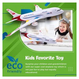 Toyshine Airplane Toys for Kids Bump and Go Action Toddler Toy Plane with LED Flashing Lights and Sounds - White image 4