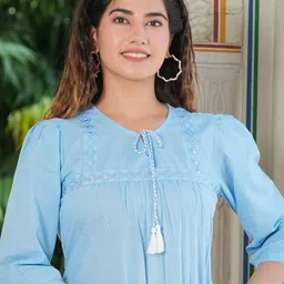 KALINI Tie-Up Neck Cotton Top-image-75