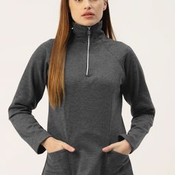 BRINNS Women Charcoal Solid Regular Sweatshirt-26