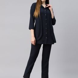 Cottinfab Women Navy Blue Solid Co-Ords-image-101