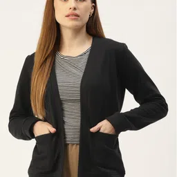BRINNS Women Black Fleece Open Front Jacket-image-54