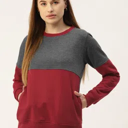 BRINNS Women Maroon & Charcoal Colourblocked Sweatshirt-image-53