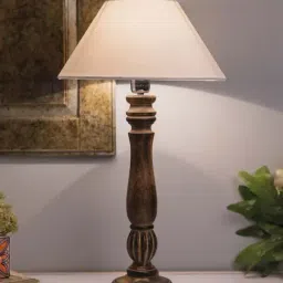 Homesake Brown Classic Victorian Wood Table Lamp with White Shade (Bulb Included) - Set of 1-9