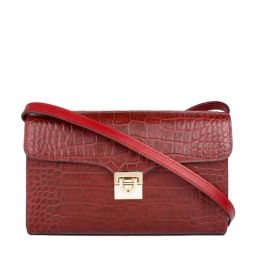 Hidesign Stampa 02 Red Textured Leather Flap Sling Bag-image-2