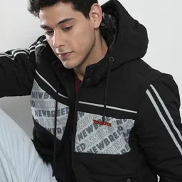 The Indian Garage Co Men Striped Detachable Hood Padded Jacket-picture-7