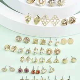 Zaveri Pearls Set of 25 Gold Tone Contemporary Studs Earrings-ZPFK15135 image 1