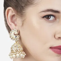 Zaveri Pearls White Meenakari Peacock Inspired Kundan Jhumki Earrings - ZPFK13645 image 1