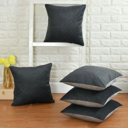 BIGGER FISH Grey Set of 5 Velvet Square Cushion Covers-17