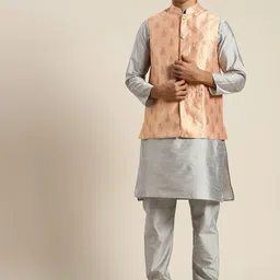 SOJANYA Mandarin Collar Regular Kurta With Churidar & With Nehru Jacket image 1