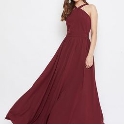 Berrylush Women Maroon Solid Maxi Dress-picture-37
