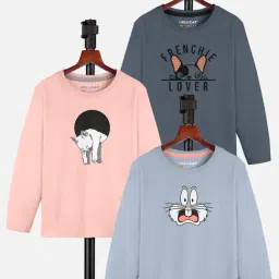 HELLCAT Girls Multicolor Printed Full Sleeves T-Shirt (Pack Of 3)-picture-35