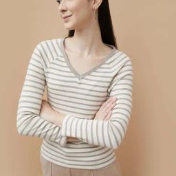 Fame Forever by Lifestyle Beige Striped Top-image-2