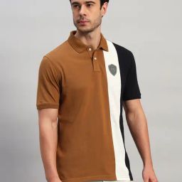 Cantabil Brown Regular Fit Self Design Polo T-Shirt-image-87