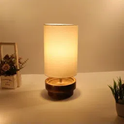 Homesake White & Brown Wood E27 Antique Base Table Lamp - Set of 1-12