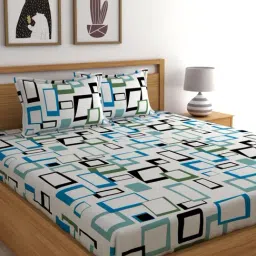 Home Ecstasy White & Blue Cotton 140 TC Bedsheet Set-picture-24