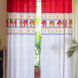 Urban Space Red Cotton Window Curtain With Tieback & Eyelet - Set of 2 image 1