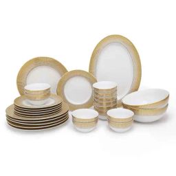 Home4U 'Aura' White & Golden Porcelain Dinner Set-image-59