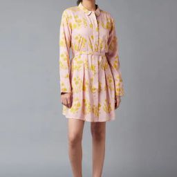 W Pink & Yellow Floral Print A-Line Dress-image-100