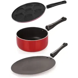 Nirlon Red Aluminium Roti Chappati Tawa, Sauce Pan & Uttapam Tawa Combo Set of 3-16