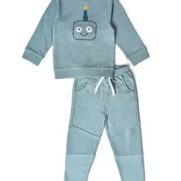 MiArcus Kids Blue Cotton Printed Full Sleeves Sweatshirt Set-50