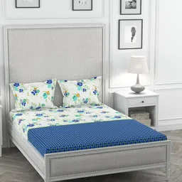 STELLAR HOME Blue & White Floral 104 TC Cotton 1 King Bedsheet with 2 Pillow Covers-image-41