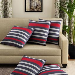 SWAYAM Navy & White Set of 5 Striped 12" x 12" Square Cushion Covers-7