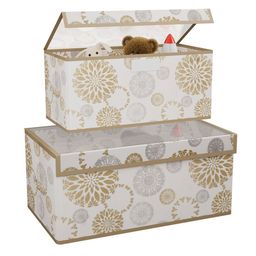 Kuber Industries White & Gold Toned 2 Pieces Printed Storage Box Organisers With Lid-51
