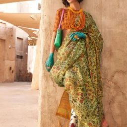 Odette Green Floral Printed Saree-image-82
