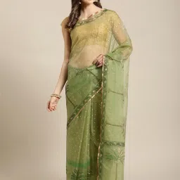 Kalakari India Green Polka Dots Saree With Unstitched Blouse image 1