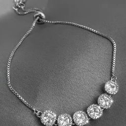 Peora Silver Plated Cubic Zirconia Studded Adjustable Tennis Bracelet-image-31
