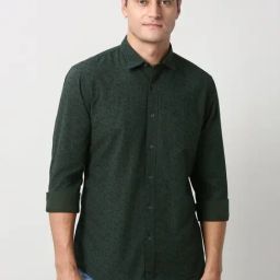 Peter England Green Cotton Slim Fit Printed Shirt-picture-15