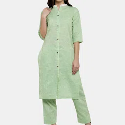 AarshaMandarin Collar Straight Kurta With Trousers-12