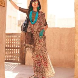 Odette Beige Floral Printed Saree-picture-40