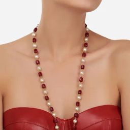 Zaveri Pearls Maroon & White Beads Embellished Long Necklace-ZPFK12104-image-48