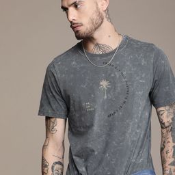 WROGN Pure Cotton Printed Speckled Detailed Slim Fit T-shirt-picture-9