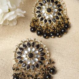 Karatcart Gold-Plated Black Beads Kundan Dangler Earrings for Women-image-87