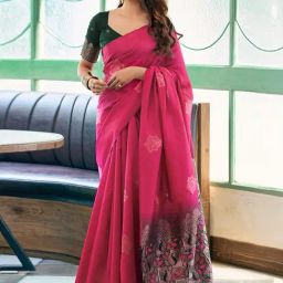 Satrani Hot Pink Silk Woven Saree With Unstitched Blouse-image-44