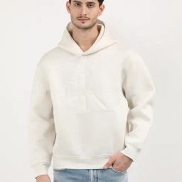 Calvin Klein White Relaxed Fit Logo Printed Hooded Sweatshirt-image-42