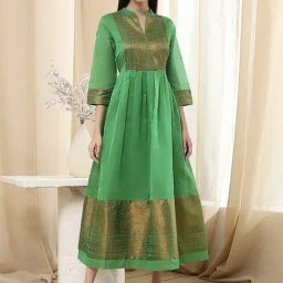 Biba Green Straight Fit Woven Design Kurta-33