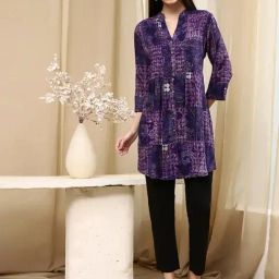 Biba Indigo Blue Straight Fit Printed Kurti-image-7