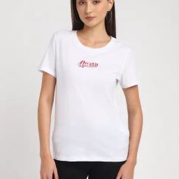 Guess White Cotton Solid Short sleeve T-Shirt-image-81